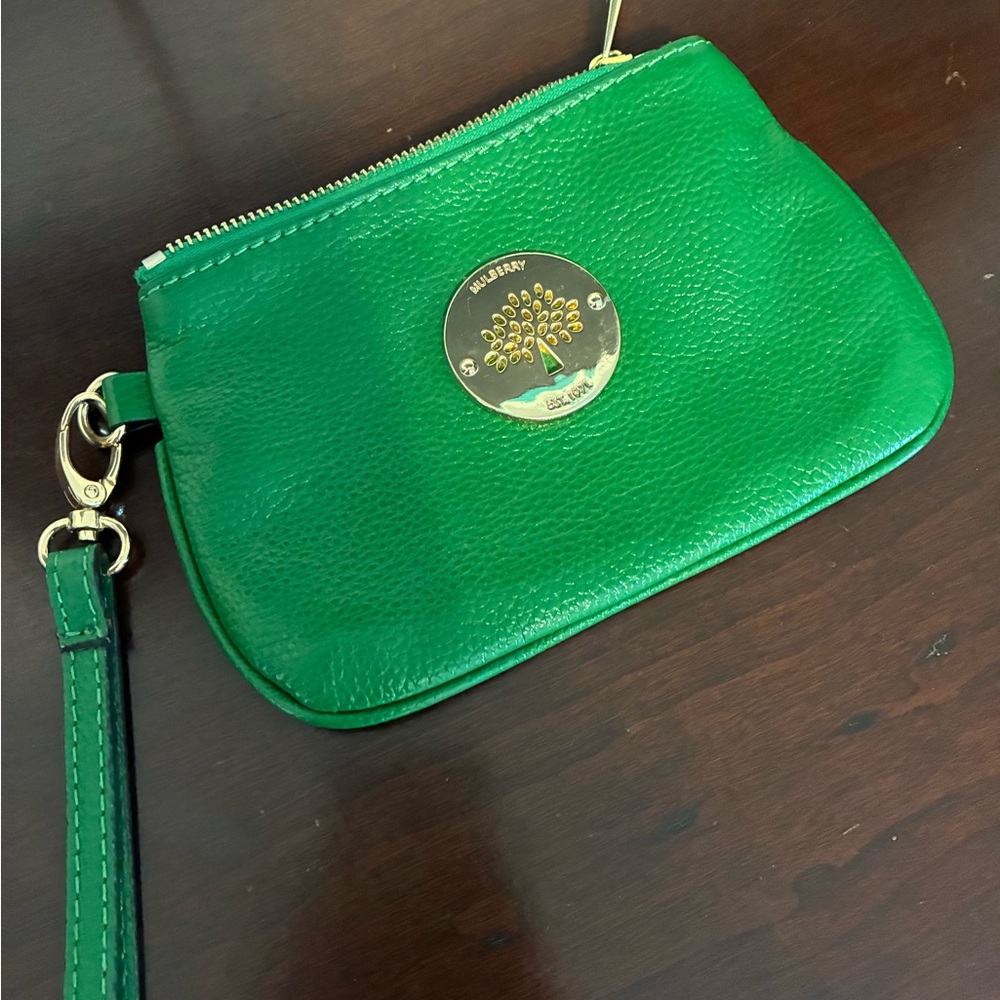Mulberry Green Leather Wristlet